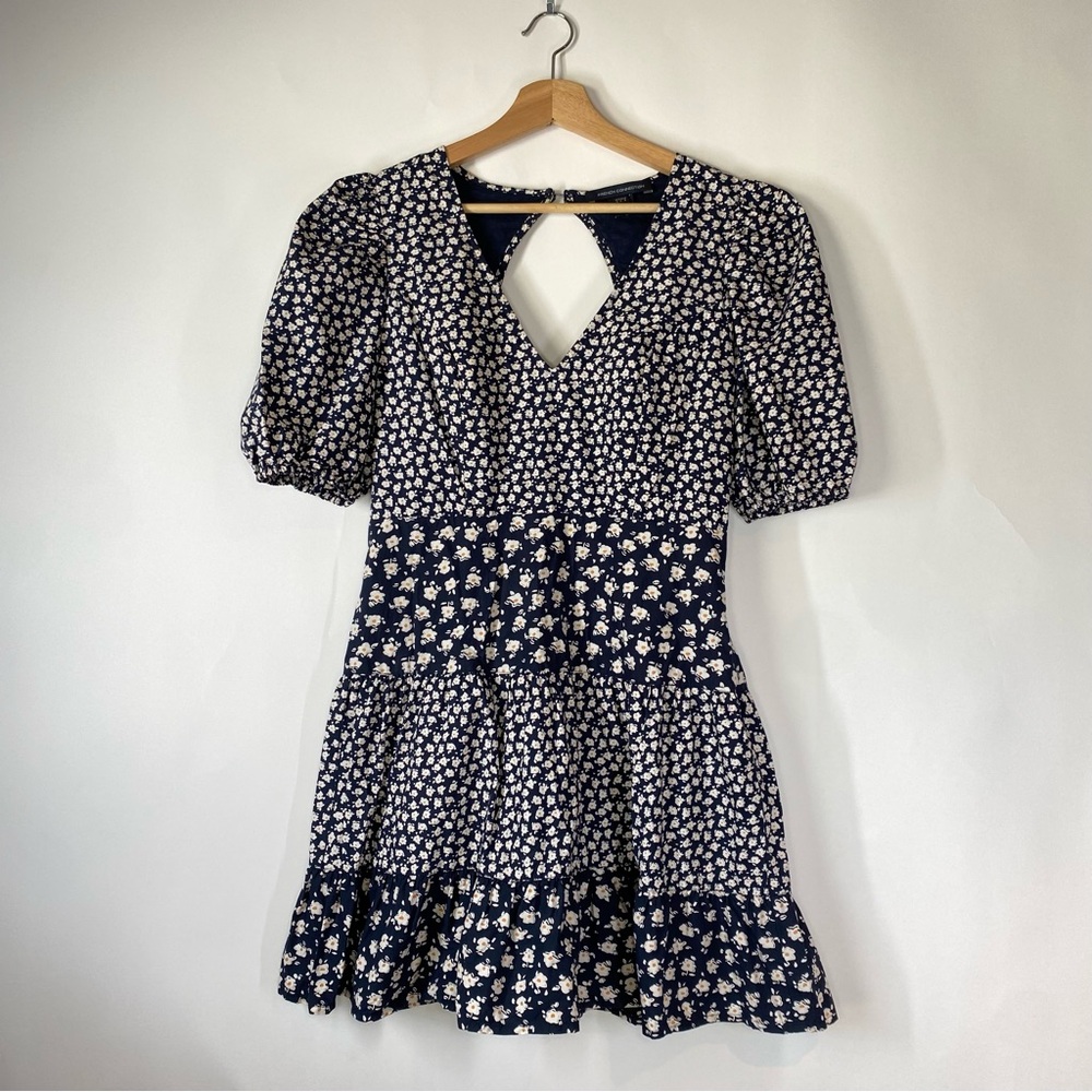 French Connection Aura Ditsy Floral Poplin Puff Sleeve Dress Size 8 Cottagecore